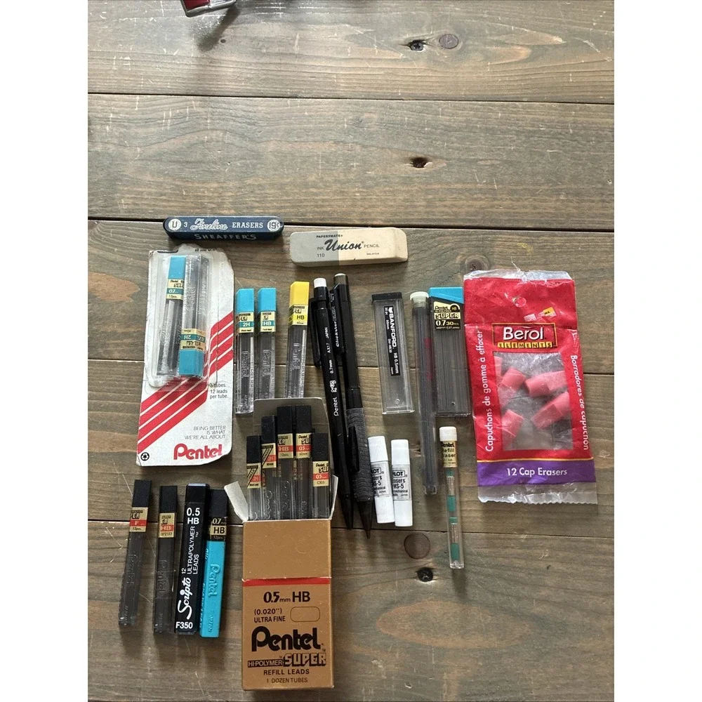 Lot Of Vintage Pencil Leads Pentel Clickster Mechanical Pencils and Erasers